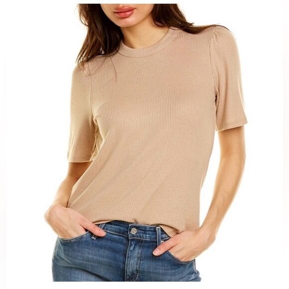 Faherty Brand Womens Size Small Nomad Tan Beige Legend Rib Layne Ribbed Tee - Picture 14 of 14